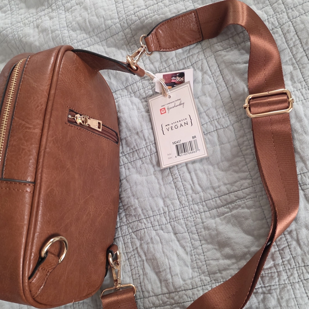 Vegan Leather Brown Crossbody Bag